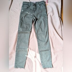 Current/Elliott "The High Waist Skinny Jean" Balsam Green Cut Hem 25 0 Stretchy